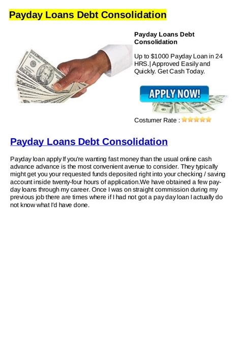 Debt Consolidation For Payday Loans